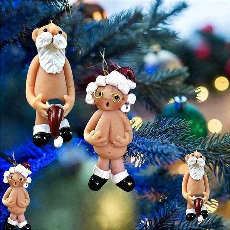 

New Christmas Resin Keychain Pendant,5CM Resin Santa Claus Ornament Naked Santa Funny Christmas Tree Ornaments Hanging Pendants