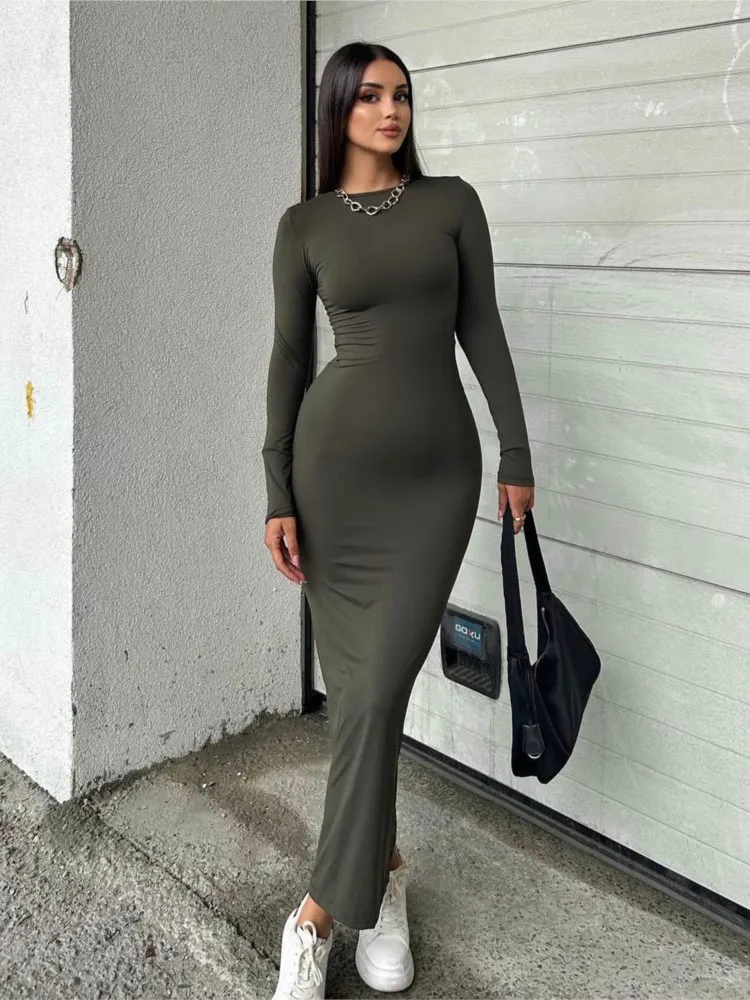 Classic Black Dress Round Neck Long-sleeved Elegat Dresses For Women Tight-fitting Hip-hugging Slim Sexy Long Dress For Women