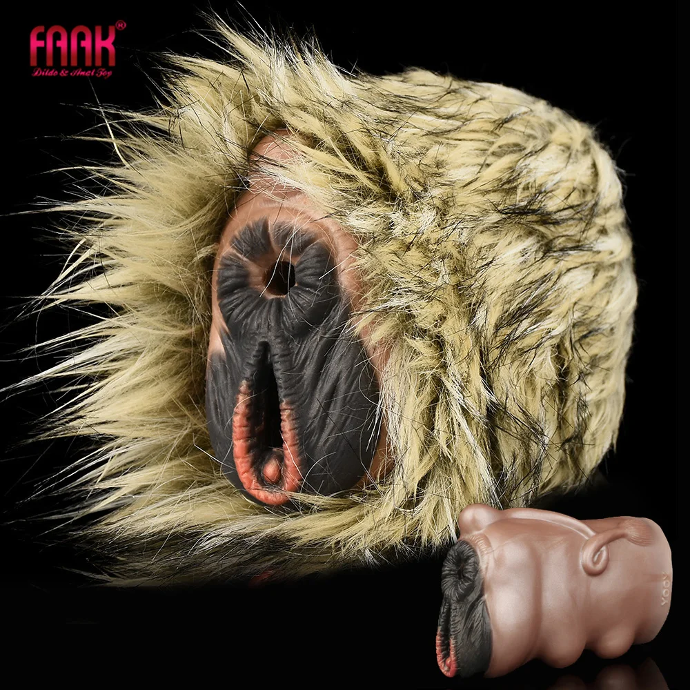 

FAAK Fantasy Silicone Male Masturbator Stroker Cow Pocket Pussy With Fur Sex Toys For Men Double Channels Penis Training Toys