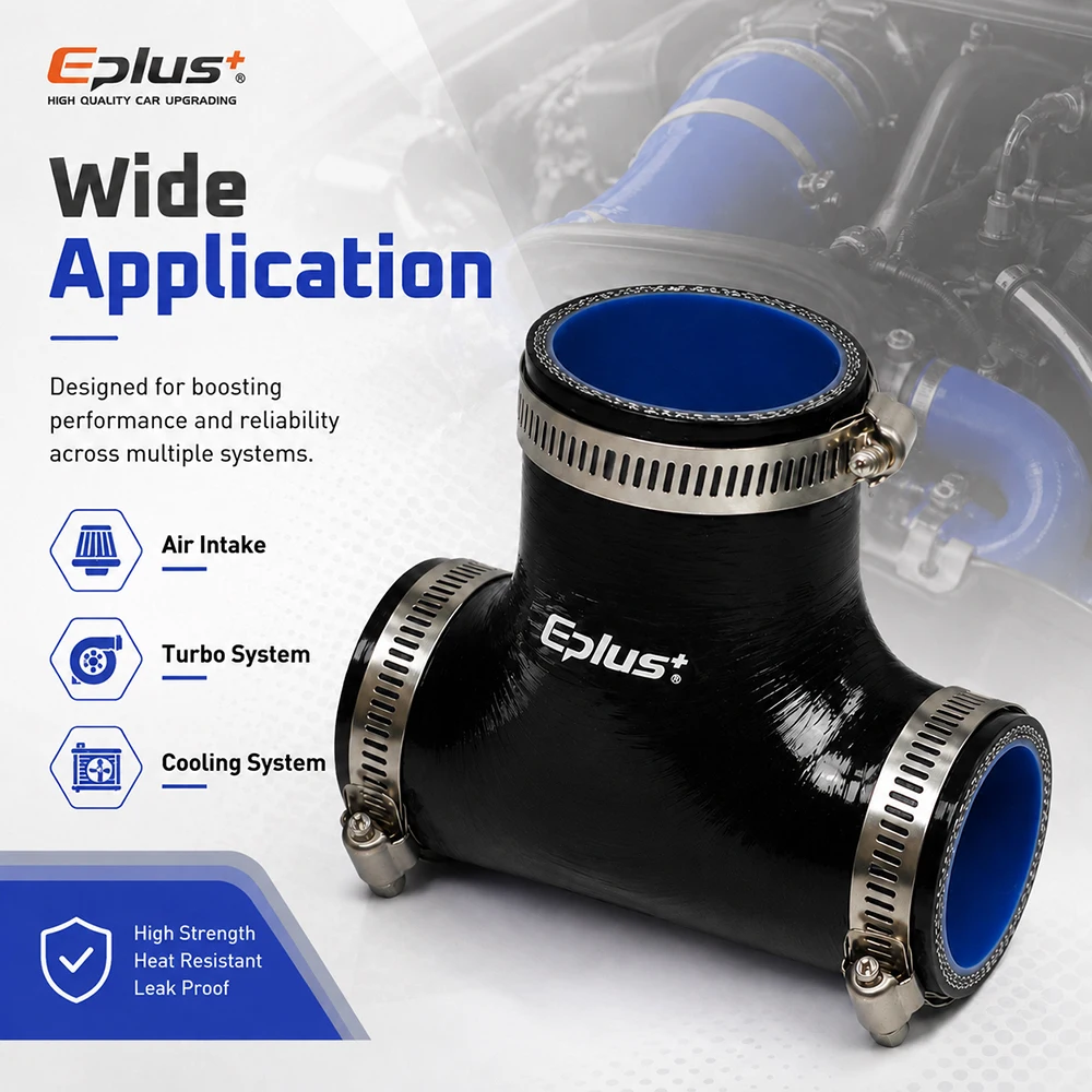EPLUS Schwarzer Silikonschlauch 3-Wege T-förmiger Turbo-Ansaugschlauch Universeller Verstärkter Lufteinlass-Schlauch Silikagel-Kupplungsadapter – Detail 4