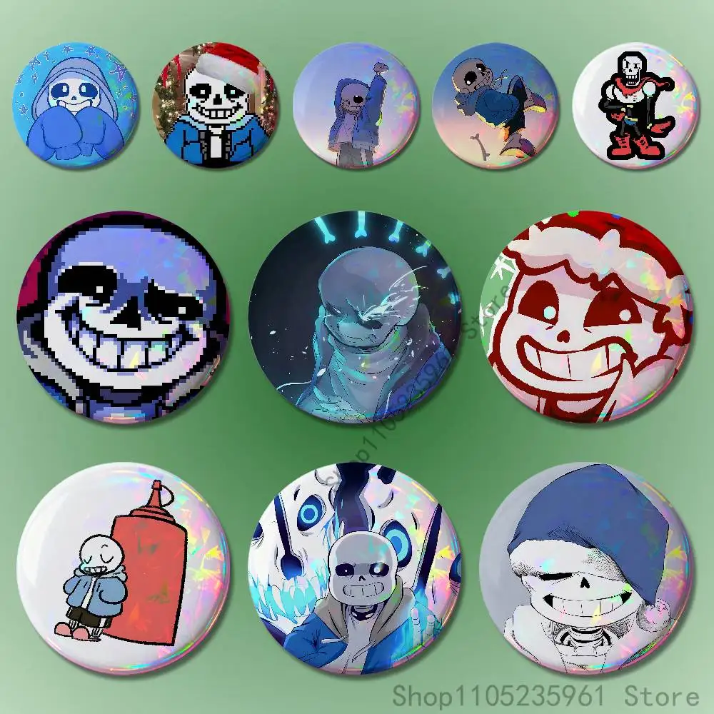 U-UndertaleS Sans 58mm 44mm HD Print Brooch Badges Pretty Derby Round Display Brooches Lapel Pins Custom