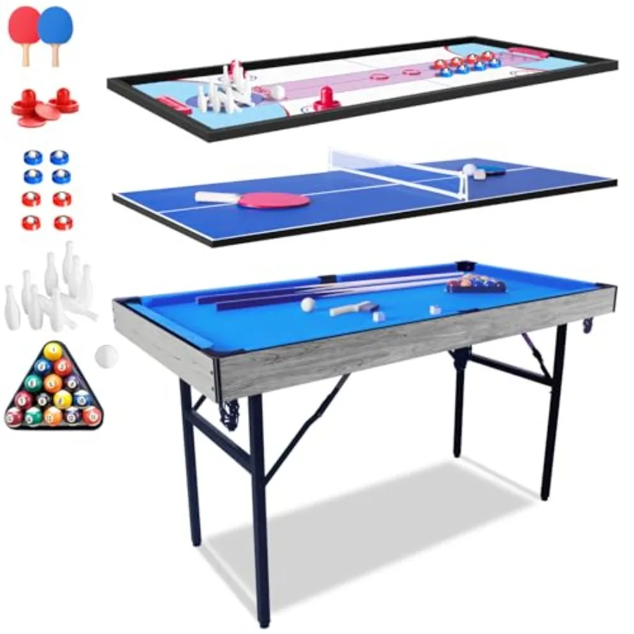 

5FT Folding Multi Game Table for Adult 54" Upgrade 5 in 1 Folding Sports Arcade Games with AccessoriesPing Pong Pool Billiard S
