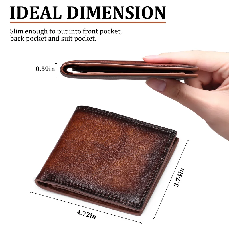 2023 New Men's Wallet Leather Short Versatile Large Capacity Retro Polished Cowhide Wallet Leather Clip Card Bag Wallet