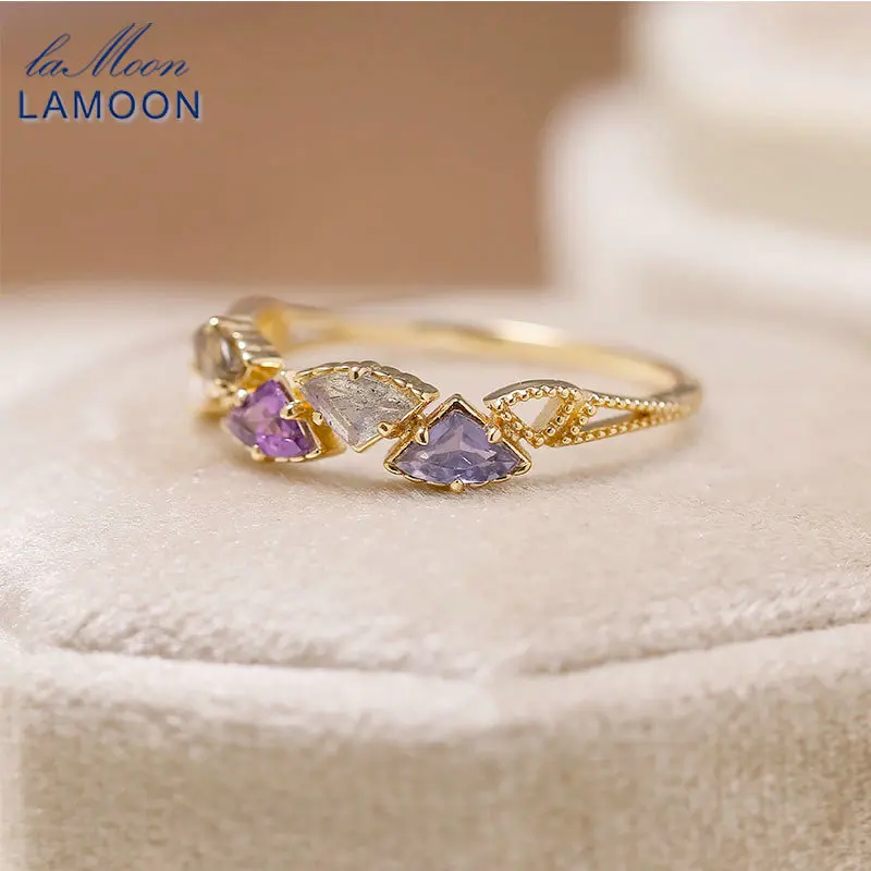 

Кольцо LAMOON с натуральным аметистом и лабрадоритом Cor уйта, драгоценный камень для женщин, элегантное серебро 925, позолоченное ювелирное изделие, подарок