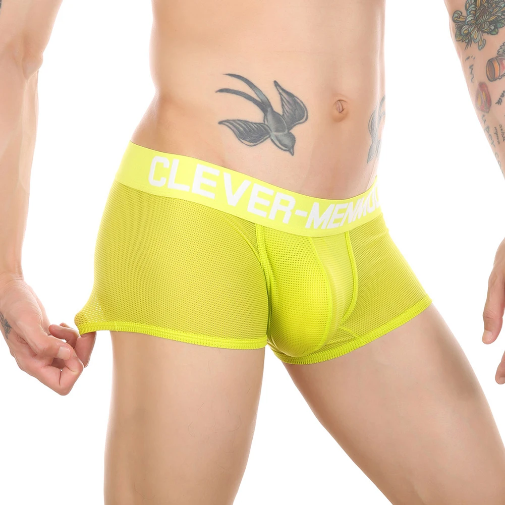 Men Comfort Breathable Shorts Fluorescent Meshs Trunks Sexy Underwear Scrotum Bulge Panties Male U Convex Pouch