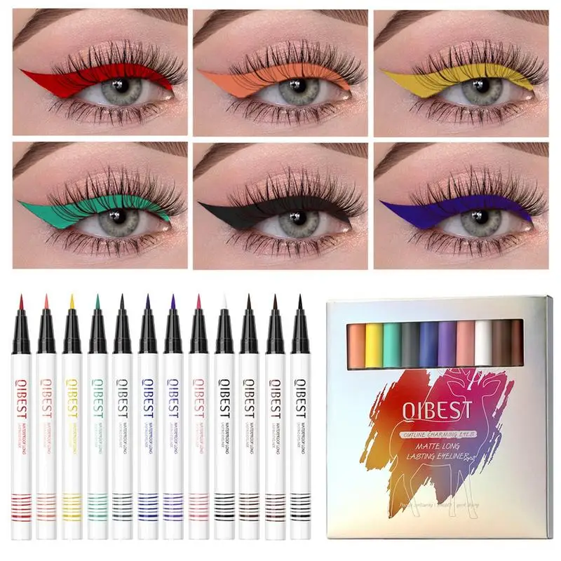 Set di Eyeliner liquido opaco da 12 pezzi Eyeliner liquido impermeabile opaco facile da applicare liquido per Eyeliner opaco arcobaleno a lunga durata