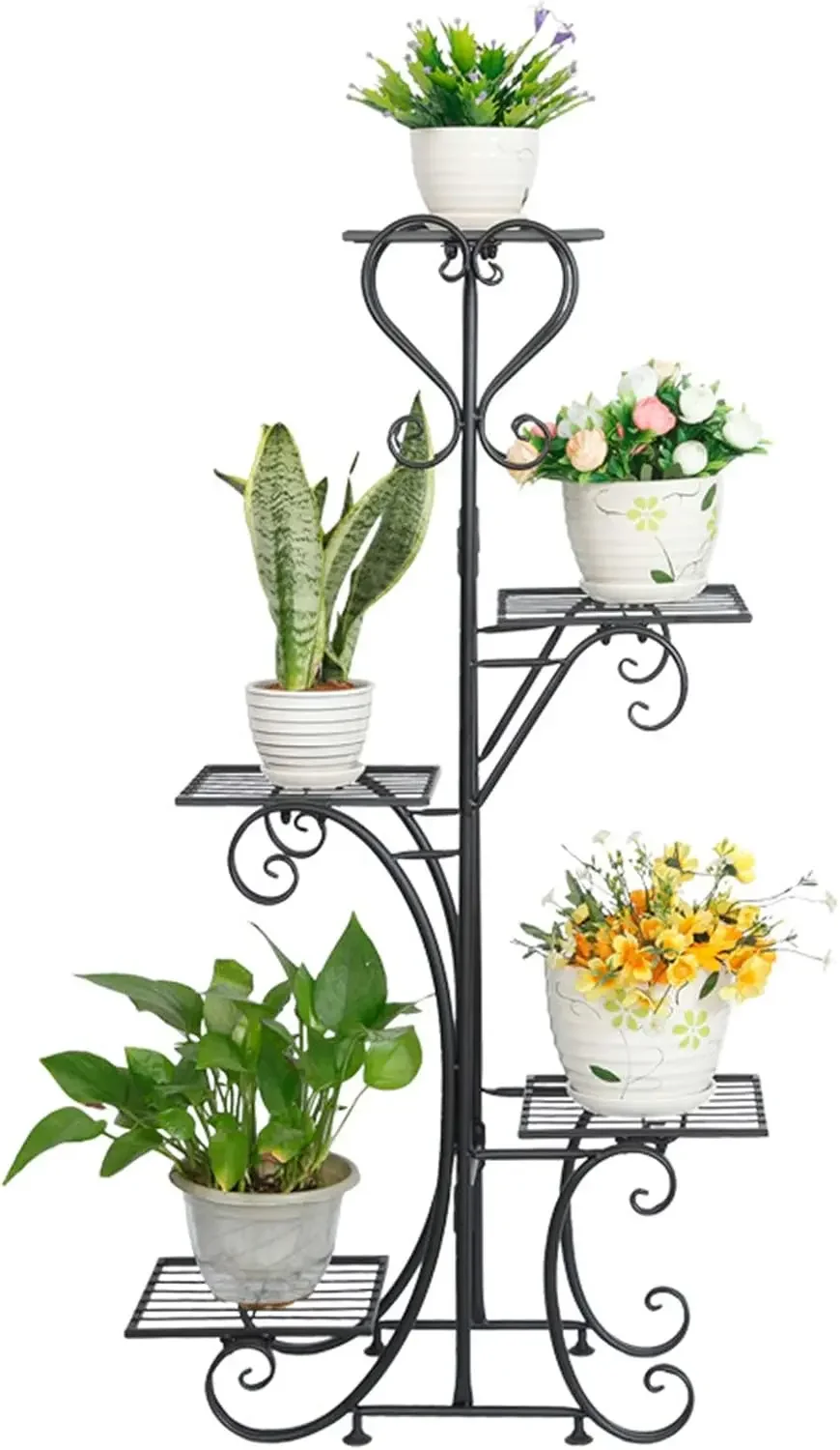 Soporte para plantas de 5 niveles para interiores y exteriores, soporte alto para exhibición de flores, estante para plantas de varios niveles para plantas, soporte esquinero para plantas