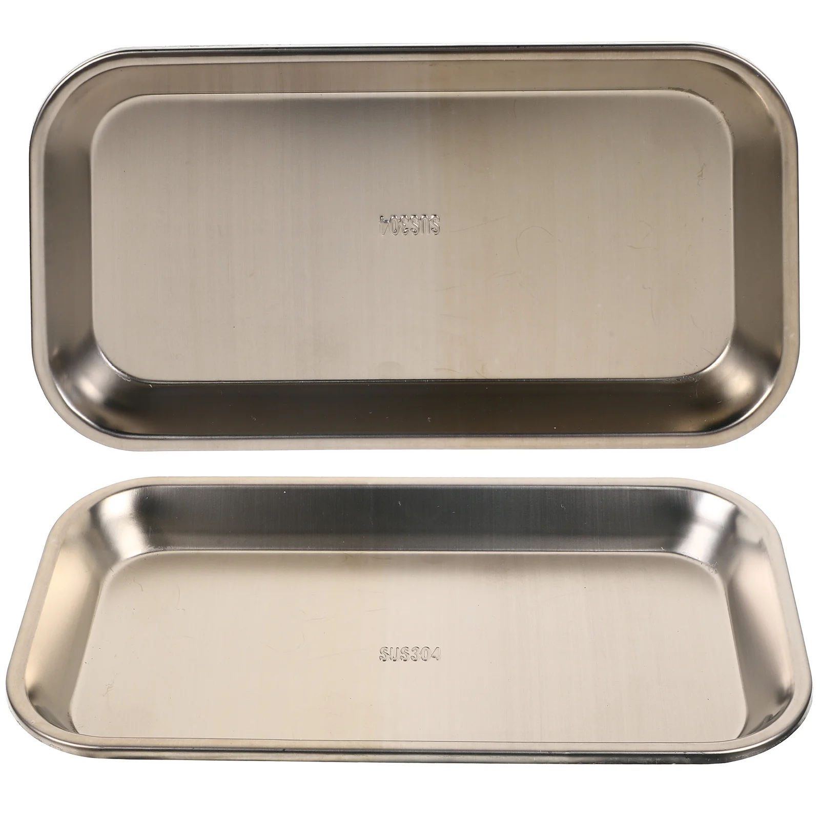 2Pcs Stainless Steel Dental Tray 304 Premium Thick Flat Rounded Edge Reusable Tray for Surgery Dentistry Food Serving