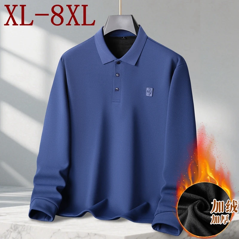 

8XL 7XL 6XL 2025 Новая осенне-зимняя элитная рубашка поло из 100% хлопка Мужские топы Модные мужские рубашки с вышивкой плюс бархатная футболка для мужчин
