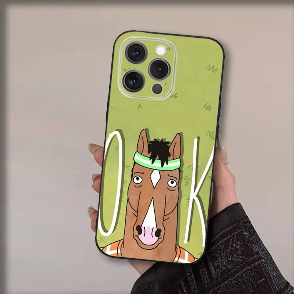 حافظة هاتف أنيمي B-Bojack H-Horsemans لهاتف آيفون 17,16,15,14,13,12,11,Pro,Max,Plus,Air,X,XS,XR,SE,8,7,Mini,Soft Black Funda