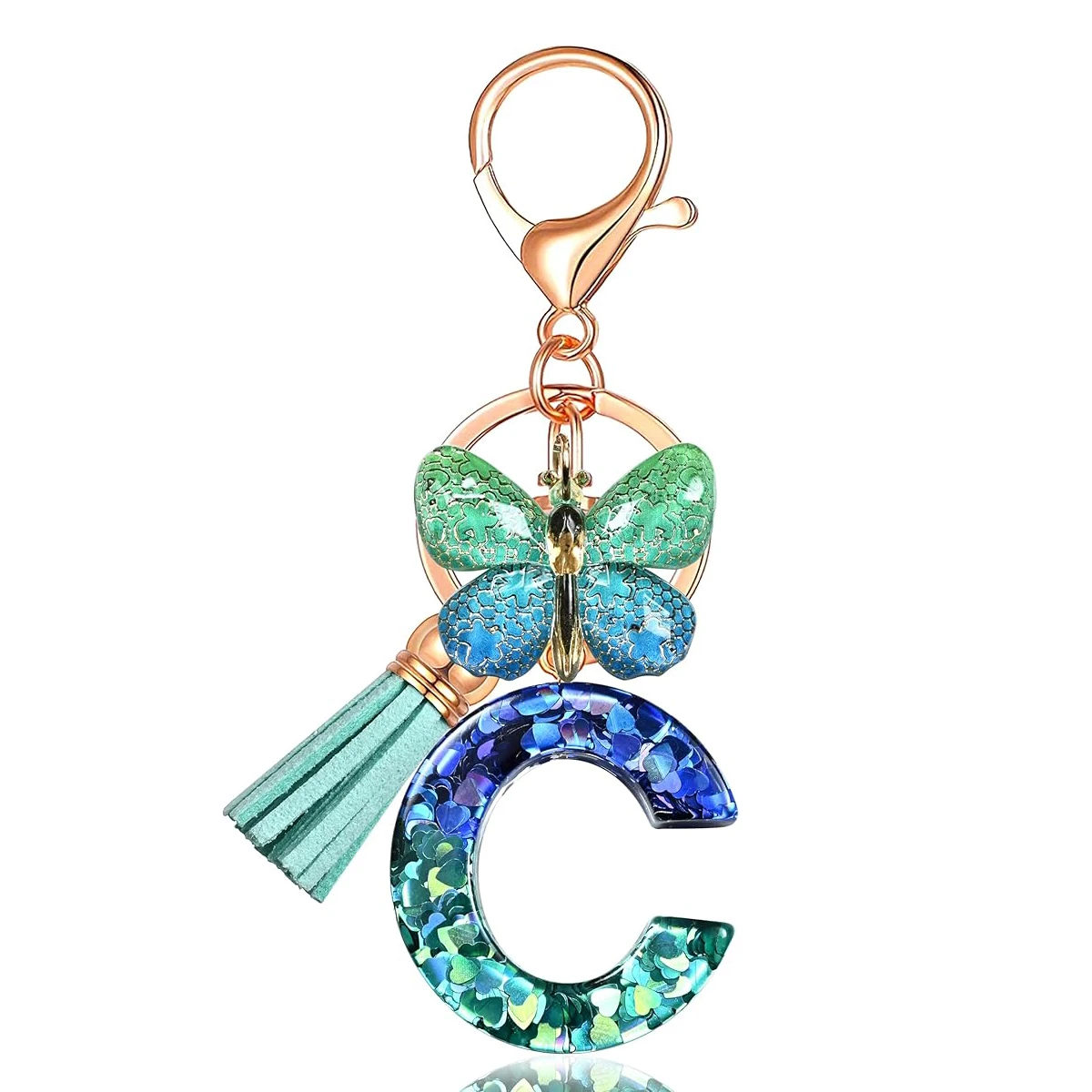 Resin Alphabet Keychain with Sequins Butterfly and  Charm Women\'s Day Gift Letter Initial Keyring Backpacks Car Keys Decoration