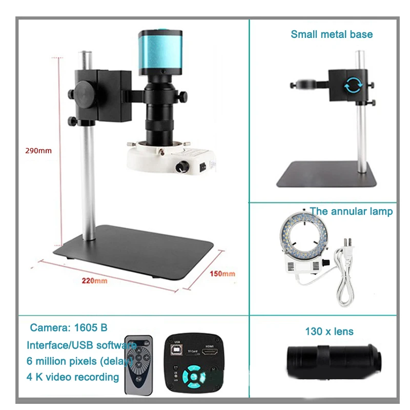 Mikroskop Video industri 4 K 1600 W, perbaikan ponsel kamera Zoom 130X lampu LED panjang digunakan dalam akuisisi gambar Digital