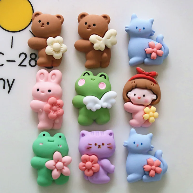 10Pcs New Kawaii Resin Cartoon Mini Bear Frog Girl  Flat Back Cabochon Crafts Clothing DIY Wedding Scrapbooking Accessories