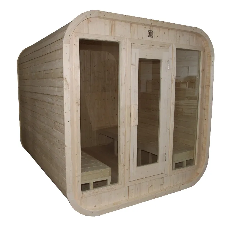 Custom Outdoor 4-6 Person Traditional Steam Cube Sauna Room Equipped With Wood Fired Stove Eco Friendly Solid Wood Sauna Cabin