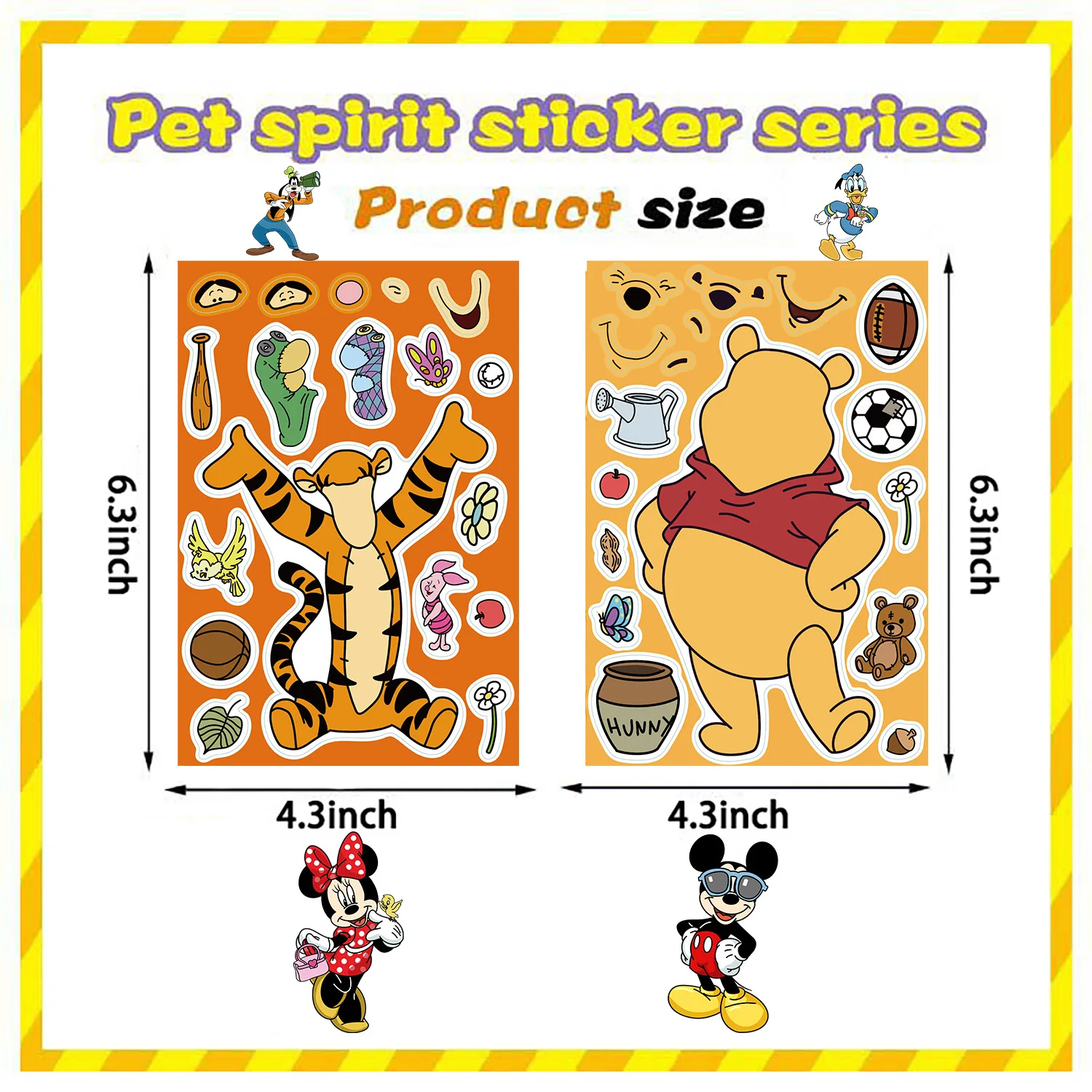 Disney 8 Sheets Make A Face Puzzle Stickers Mickey Minnie Donald Duck Kids Assemble Jigsaw Toys Children Funny Game Party Gift