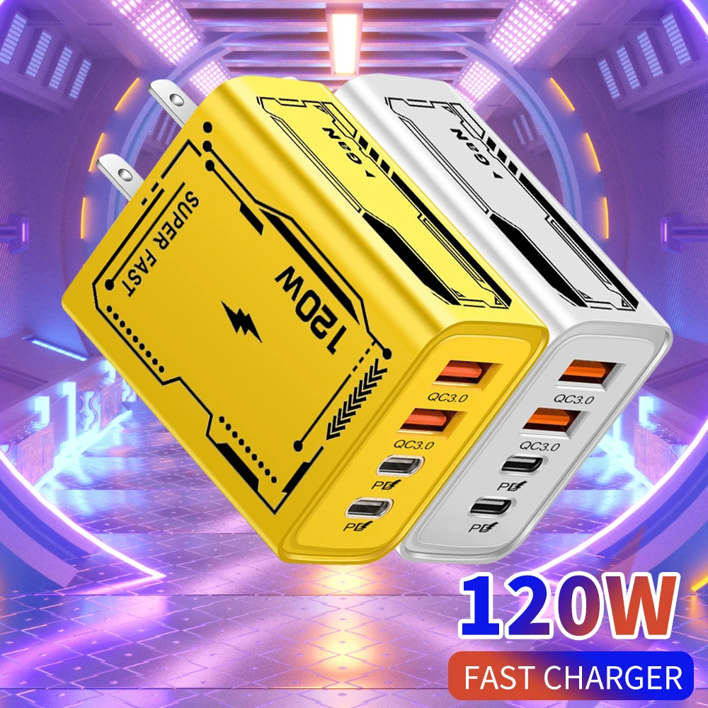 

Total 120W Multi-port USB Fast Charging Charger Type C Quick Charge 3.0 Charger Wall Adapter For iPhone Xiaomi 14 Huawei Samsung