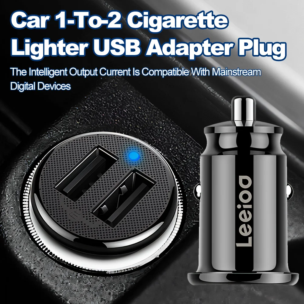 

Vehicle Mounted Charger USB Interface Converter with Indicator Light Multi Functional One-to-Two Car Cigarette Lighter