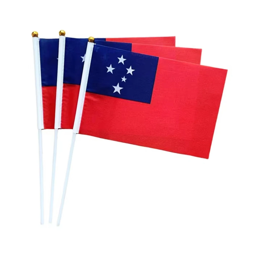 Aerlxemrbrae 50pcs/lot Samoa Hand Flag 14 * 21cm Plastic Flagpole, Used for Waving Flags during Holiday