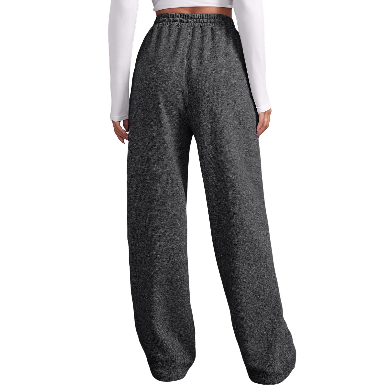 Women’s Wide Leg Pants Fleece Lined Sweatpants Travel Basic Bottom Workout High Waisted All-Match Fitness Joggers Straight Pants