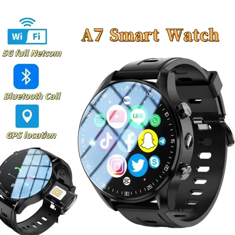 Smartwatch SIM Card 128G A7 4G Dual Camera Video Call Trail Tracker with Wifi GPS Waterproof Google Play Store for Men and Kids