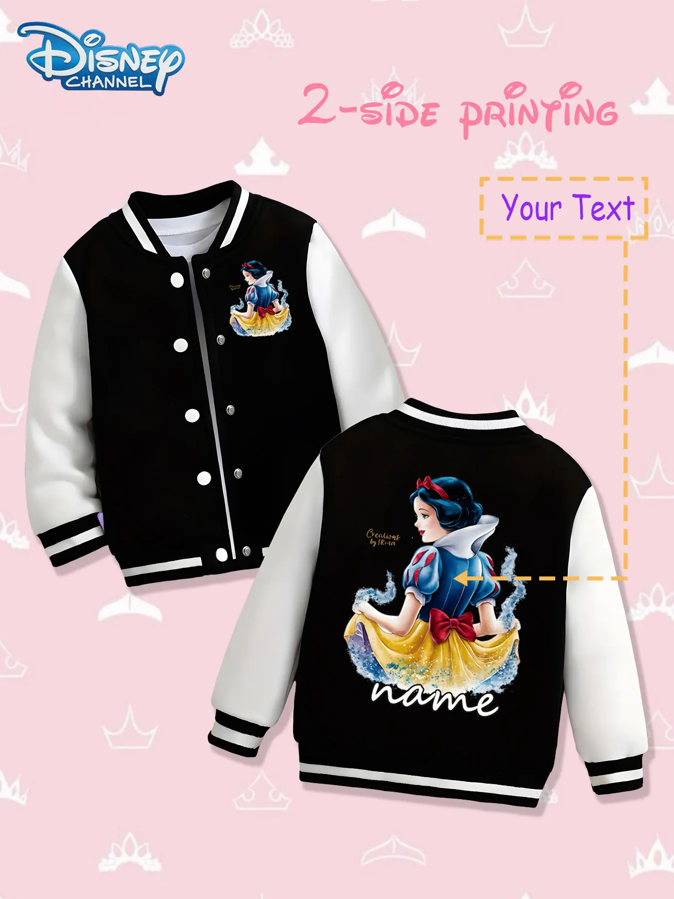

MINISO Disney Snow White Fantasy Children's Baseball Jacket - Double-sided print with Snow White's back and fantasy scene, conve