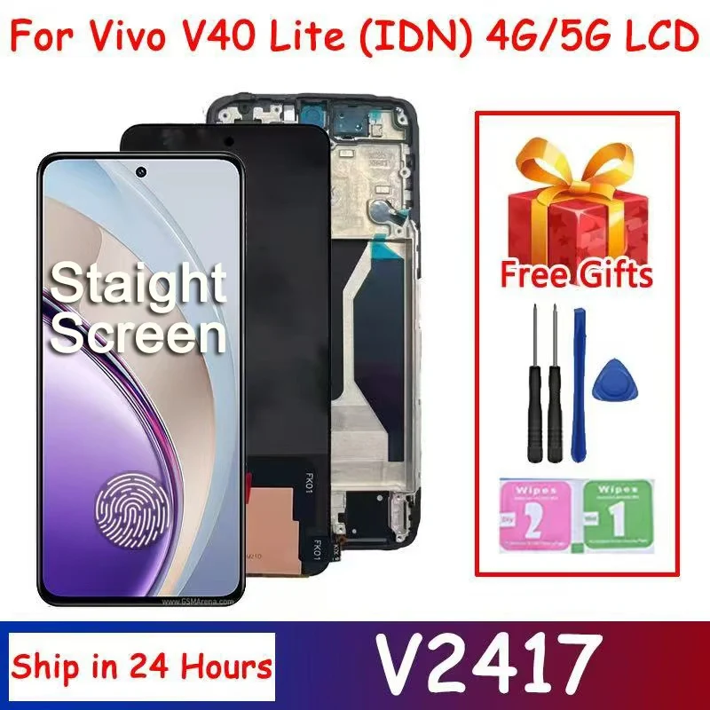 6.67"Super AMOLED For vivo V40 Lite (IDN) 4G/5G V2417 Staight Screen Display Touch Digitizer For ViVO V40Lite (IDN) LCD Frame
