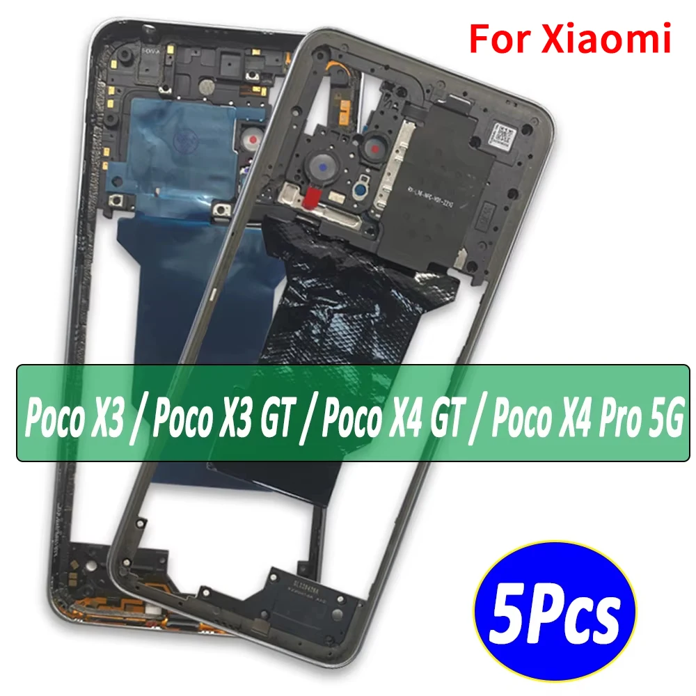

5 шт., новая средняя рамка для Xiaomi Poco X3 GT X4 Pro 5G, средняя рамка, передняя рамка корпуса, запасная часть с боковой кнопкой, ключ