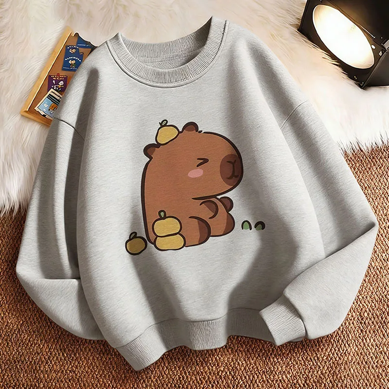 Niedlicher Pullover für Kinder, Frühlings-Capybara-Sweatshirt mit Rundhalsausschnitt und Grafikdruck, Kapuzenpullover für Jungen/Mädchen