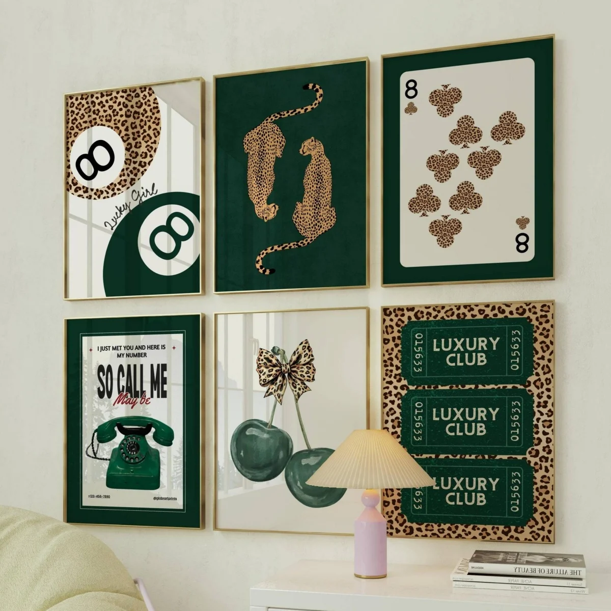 3pcs/set Emerald Green Leopard Canvas Prints Poster Vintage Trendy Abstract Art Prints Living Room Bedroom Wall Art Home Decor