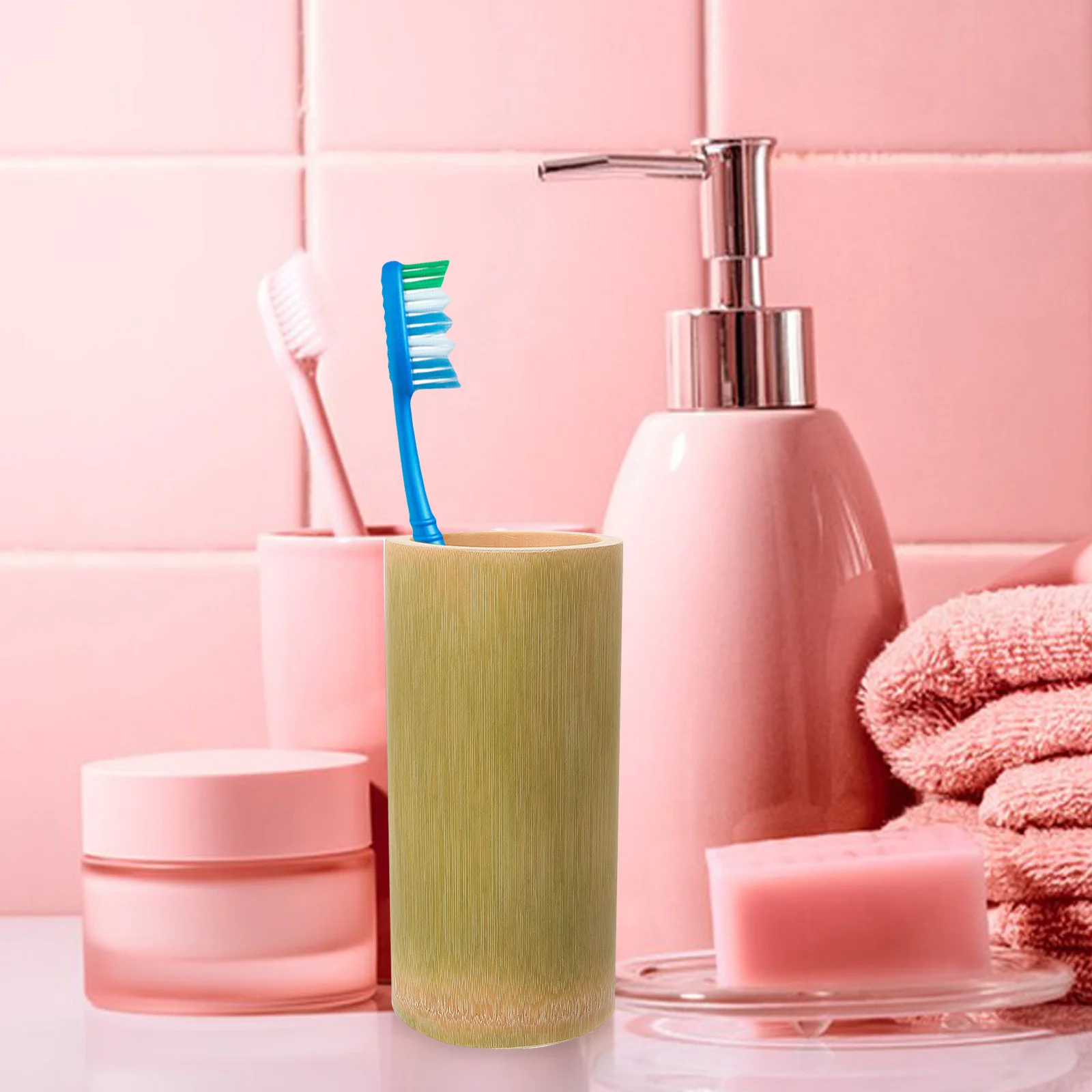 

Multipurpose Bamboo Toothbrush Holder Cup Bathroom Mouthwash Brushing Cup Travel Storage Lightweight Toothbrush Cups