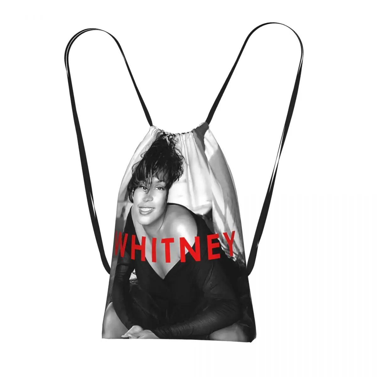 Vintage Whitney Houston Inspired Drawstring Backpack Sports Gym Bag Portable Travel Drawstring Bag for Men Women