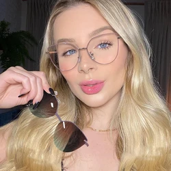 2 In 1 Women's Polarized Sunglasses Round Magnetic Clip-on Trend Glasses Frames Ladies Optical Lens Dual Purpose Eyewear