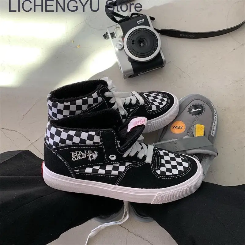 New Women's Winter Plus Velvet Sports Shoes Tennis Platform Summer Vintage Vulcanize Flat Casual College Student Soft Sneakers