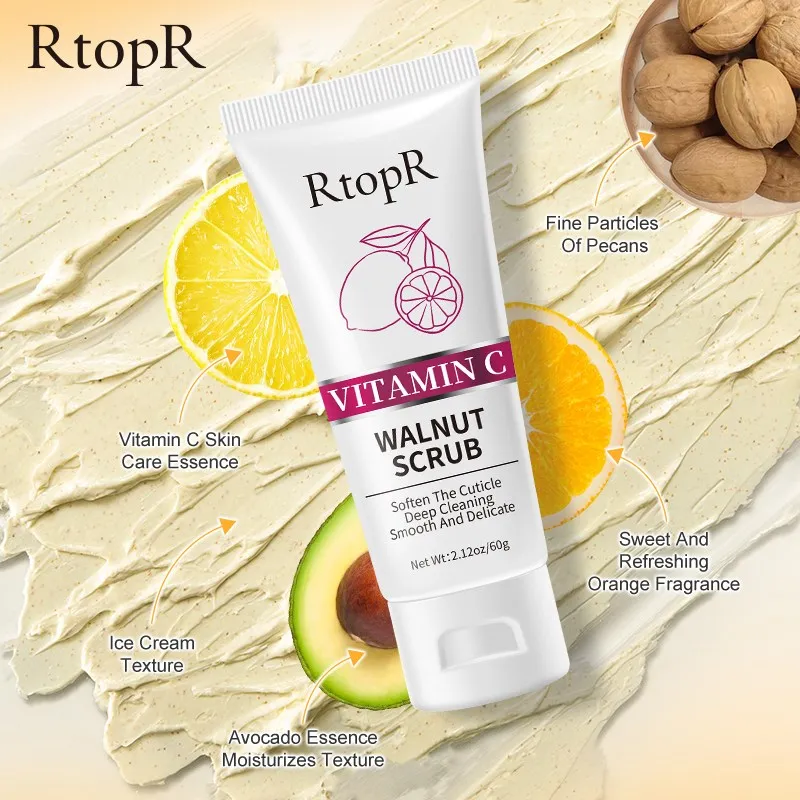 Rtopr vitamina c nogueira esfrega limpeza profunda cutícula macia banho corpo esfrega nicotinamida iluminando e clareando produtos de banho