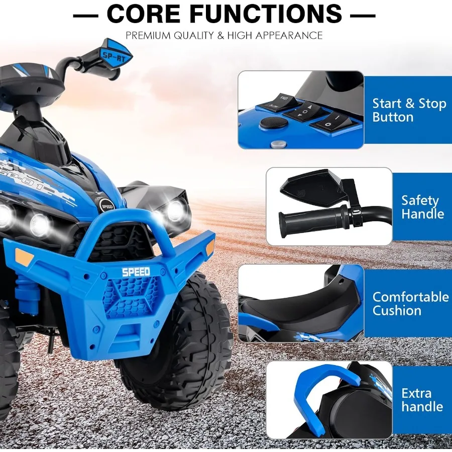 Ride on ATV 12V 4 Wheeler Quad Toy Vehicle with Music Horn High Low Speeds LED Lights Electric Ride On Toy Battery Powered Whee