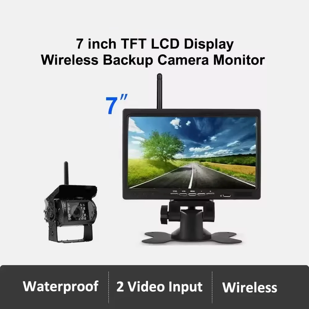 7 Inch Wireless Backup Camera System 12V-24V Waterproof for Trucks Buses RVs 2.4G WiFi Rear View Monitor with Night Vision