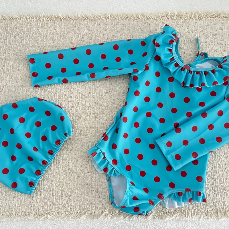 2026 Summer Simple Style 2-7Y Kids Girl Swimwear Polka Dot One-piece Children Swimsuits Beach Vacation Baby Clothes
