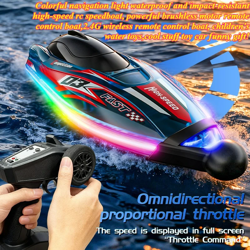 Cool Stuff Rc Boats Funny Gift-Kawaii Colorful Light Waterproof Rc Speed Boat,Brushless Remote Control Boat Model,Toys for Kids