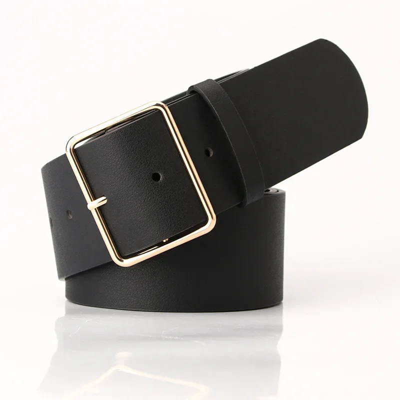 Women'S Belt Soft Pu Leather Belt Square Buckle Pin Buckle Jeans Black Belt Chic Luxury Brand Fancy Vintage Strap Female