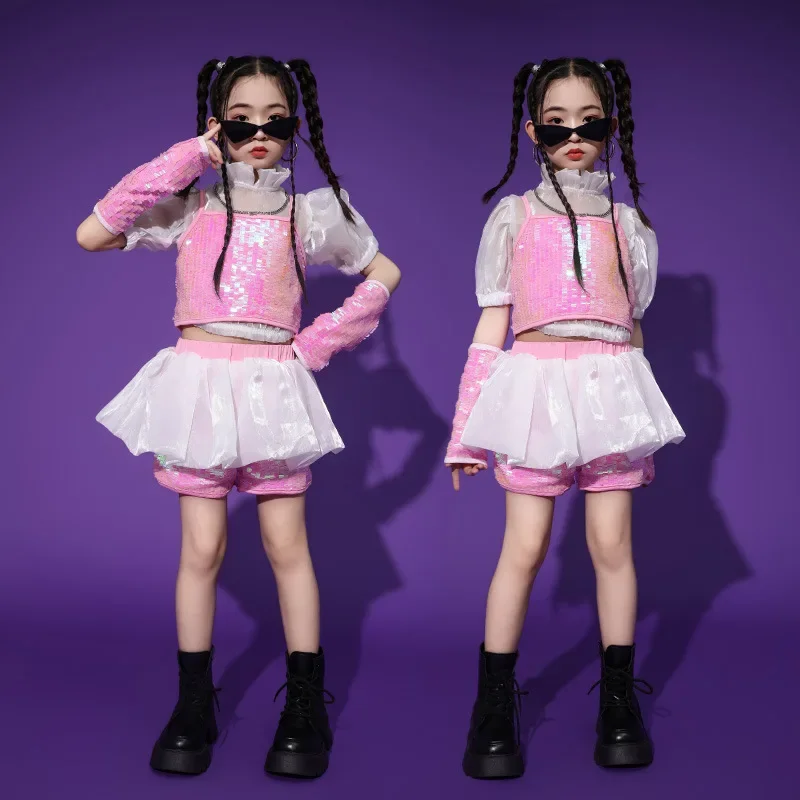 

Хипстерская крутая одежда для джазовых танцев для девочек, модный индивидуальный костюм с блестками для подиума и блестками, комплект в стиле хип-хоп для девочек