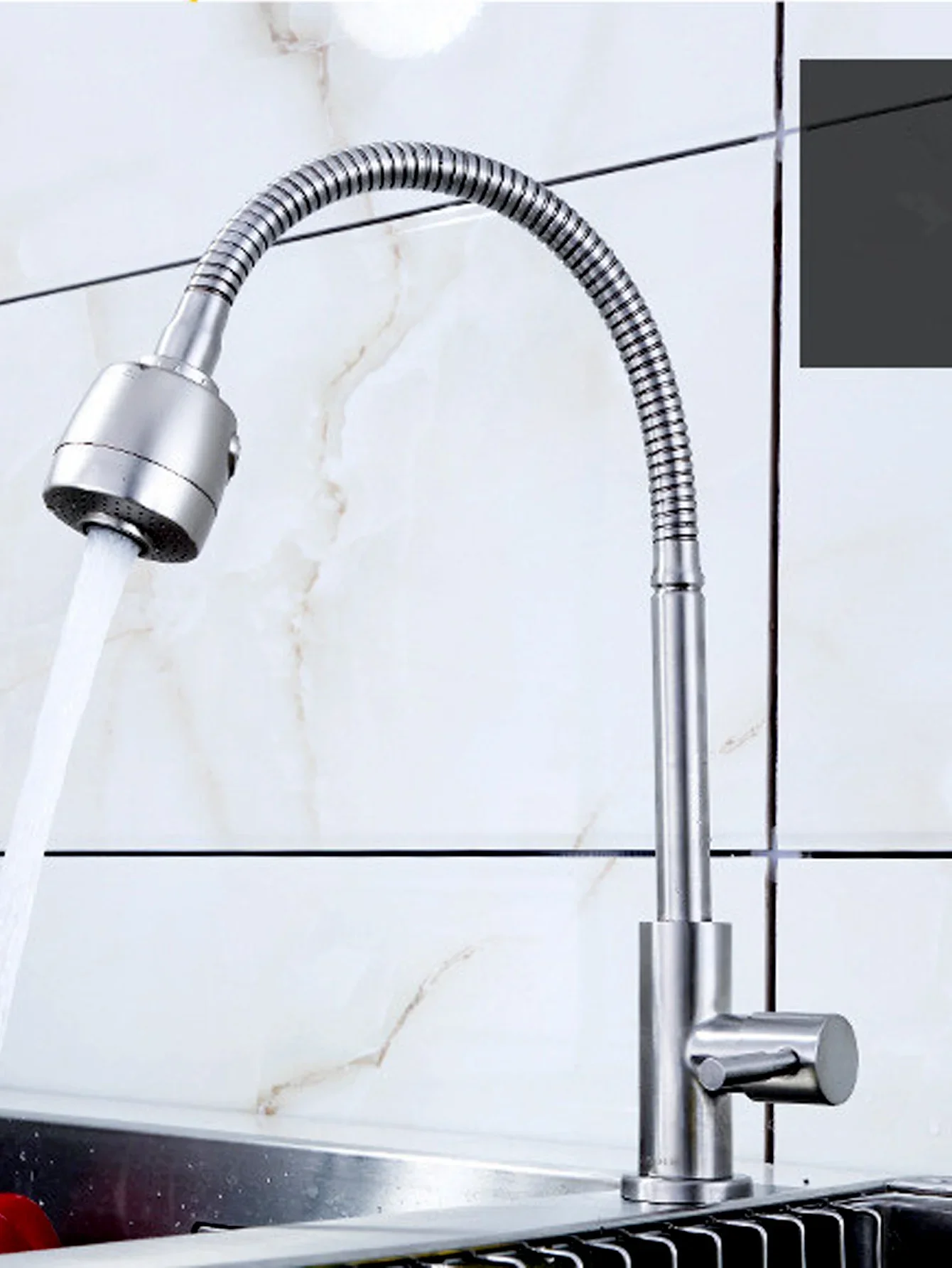 صنبور دوار 360 درجة، صنبور بارد، صنبور مطبخ من الفولاذ المقاوم للصدأ SUS304 مرن #3