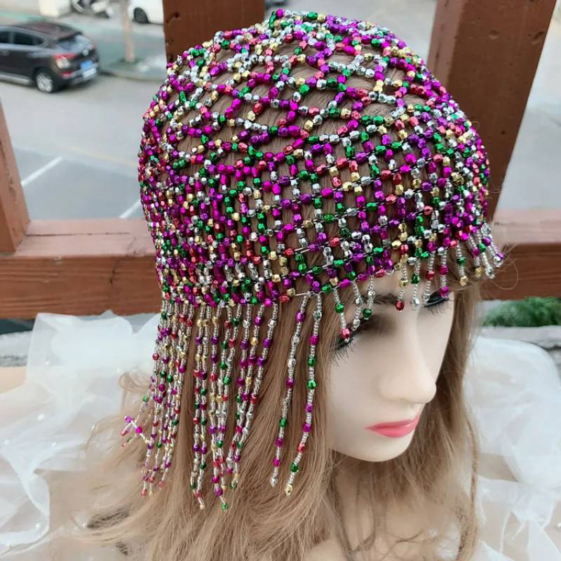 Women\'s Belly Dance Hat Handmade Beaded Tassel Headdress  Party Head Chain