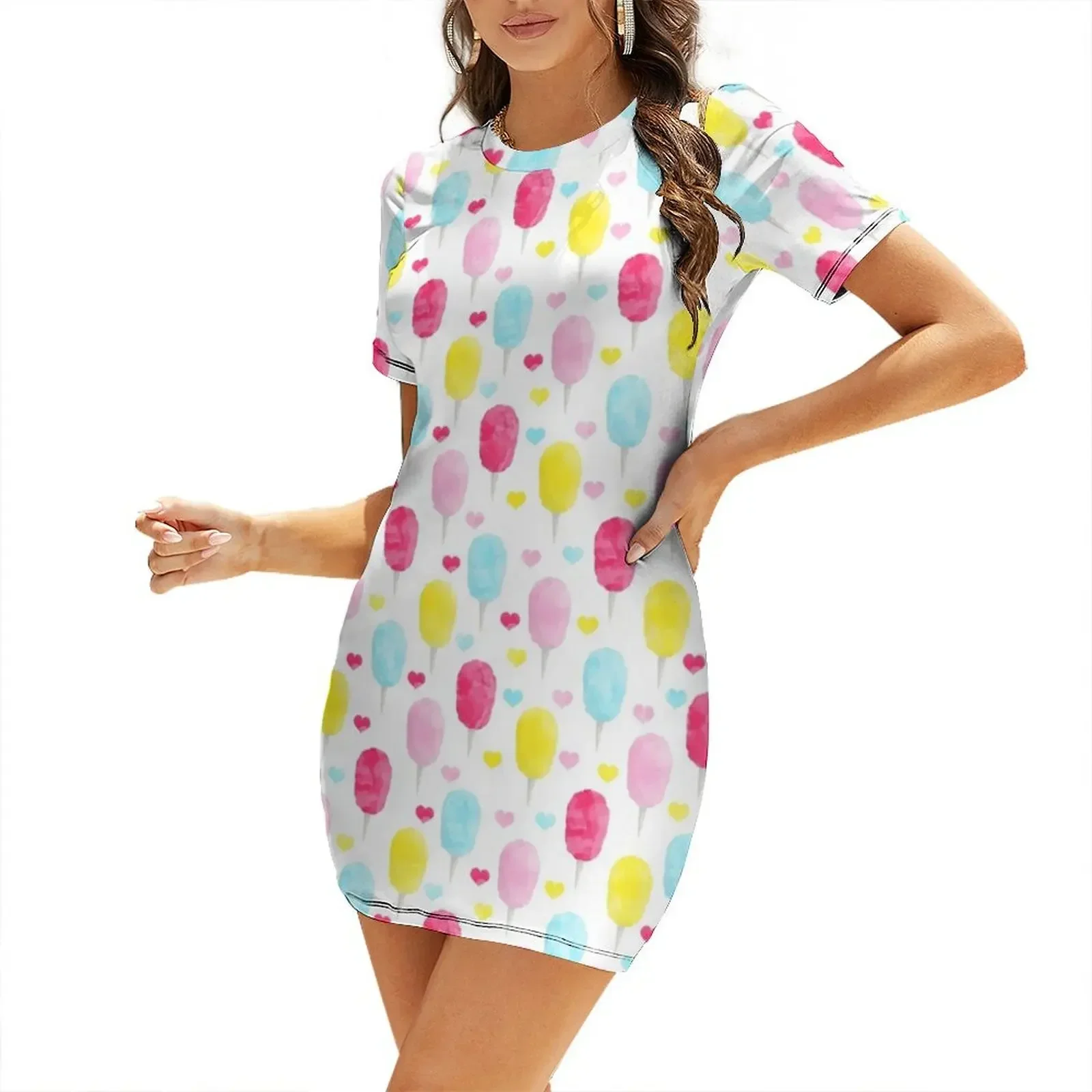 

Cotton Candy - hearts - bright Short-Sleeved Dress elegant women's dresses for wedding Casual dresses dress summer