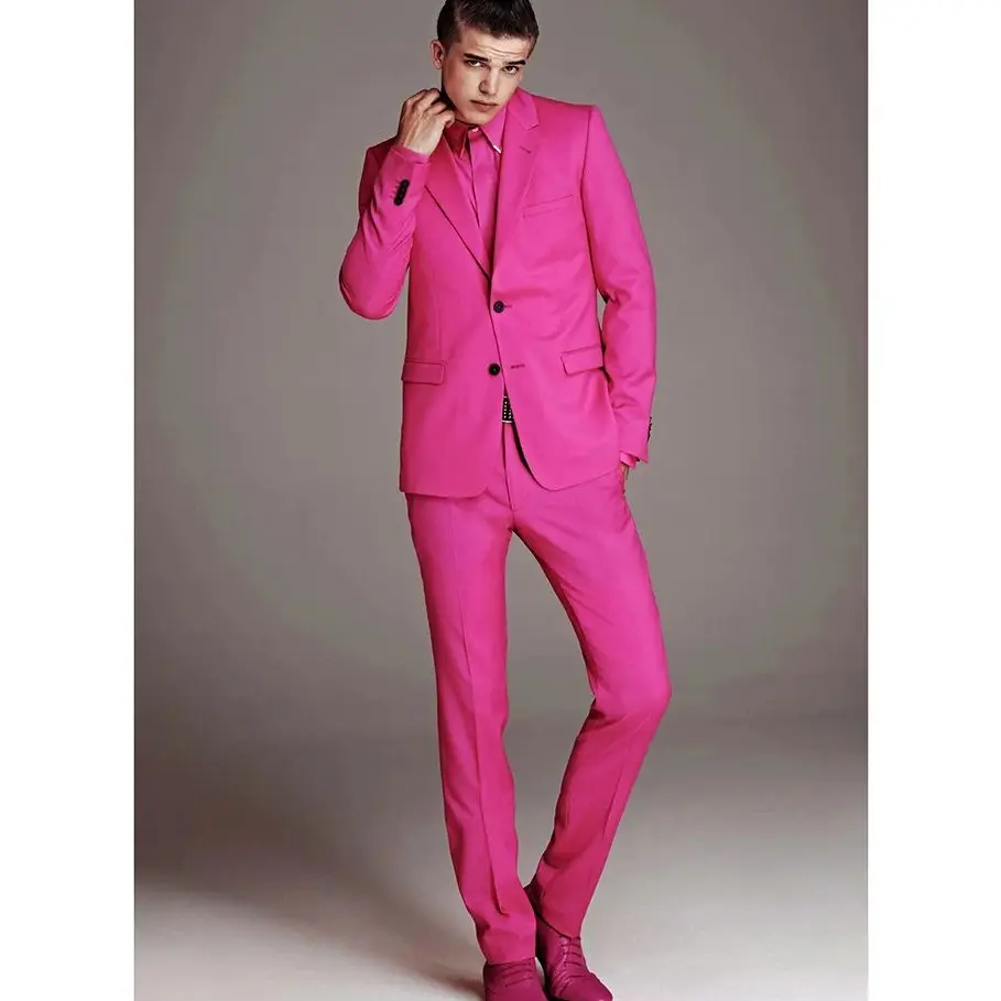 Pink Slim Fit Men's Suit Two-piece Set New Fashionable Gentleman Handsome Male Formal Occasion Clothing