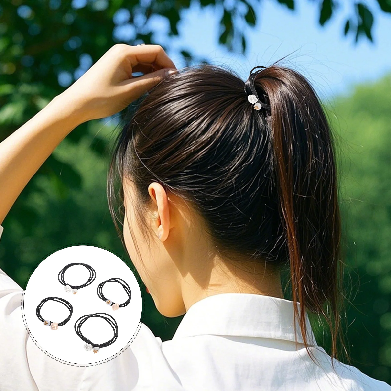 

4Pcs Knotted Hair Ties High Elasticity Heart Star Set for Girls Durable Ponytail Holders Elastic Hair Bands Tie The Head Rope