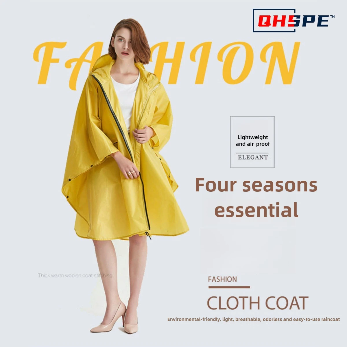 Fashionable Portable Poncho Raincoat Men's and Women's Poncho Backpack Riding 210T Polyester Taffeta Waterproof Zipper Upgrade