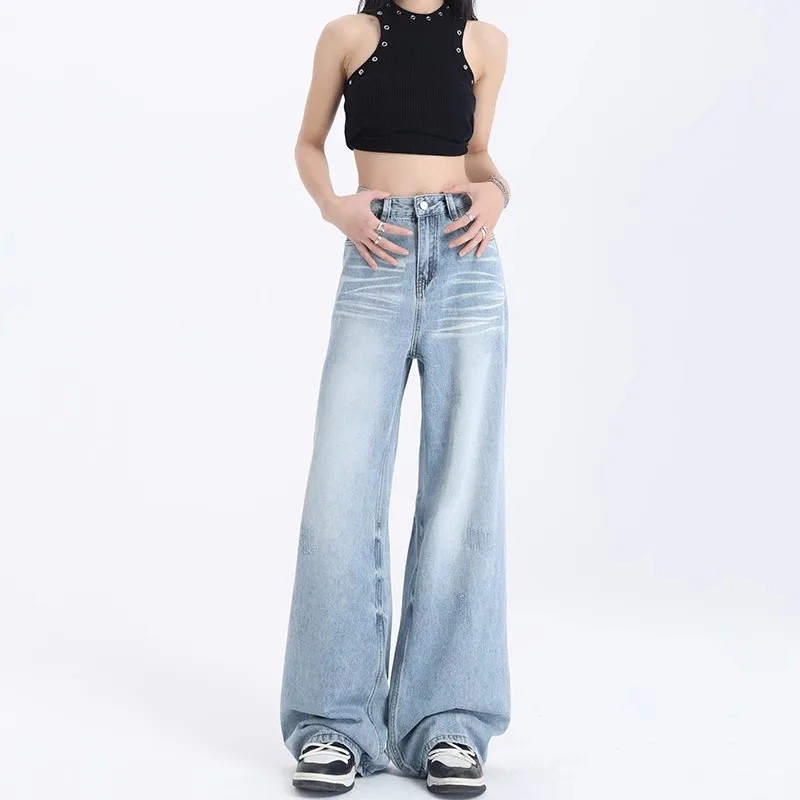 2025 Spring Women's Light Blue Jeans Sweatpants Y2K Trendy Casual Pants Women Trousers Women's Clothing Daily Travel Pants New