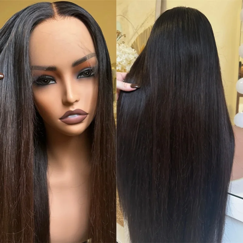 28 Inch Soft Long Straight Wig Dark Brown Highlights HD Invisible Lace Front Wig Realistic Look Natural Hairline Glueless Wigs