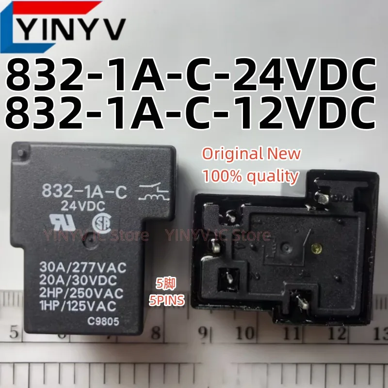 5Pcs 832-1A-C 832-1A-C-24VDC 832-1A-C-12VDC 832-1A-C-DC24V  832-1A-C-DC12V 5PINS 30A 12VDC 24VDC Power Rela 100% New original