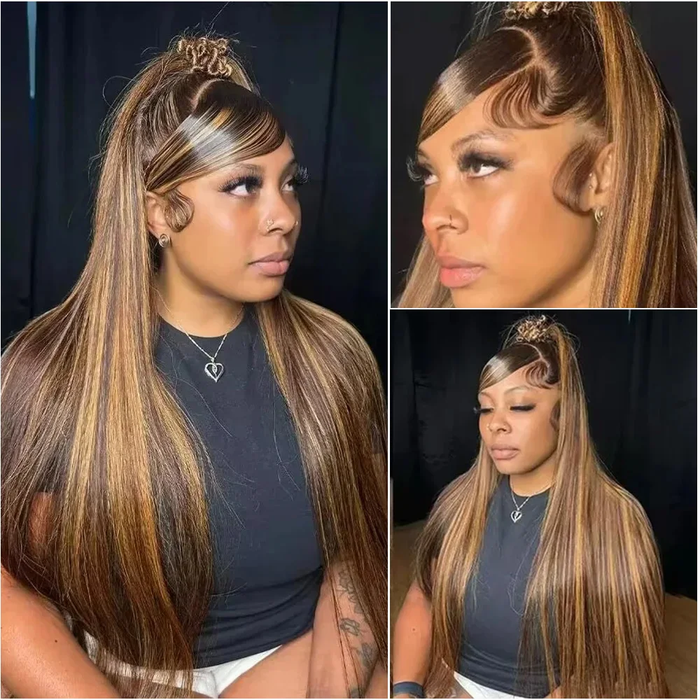 

Highlight Straight 13x6 Hd Lace Frontal Wig Human Hair Preplucked 4/27 Blonde Colored 13x4 Lace Front Wigs For Women 32 40 Inch
